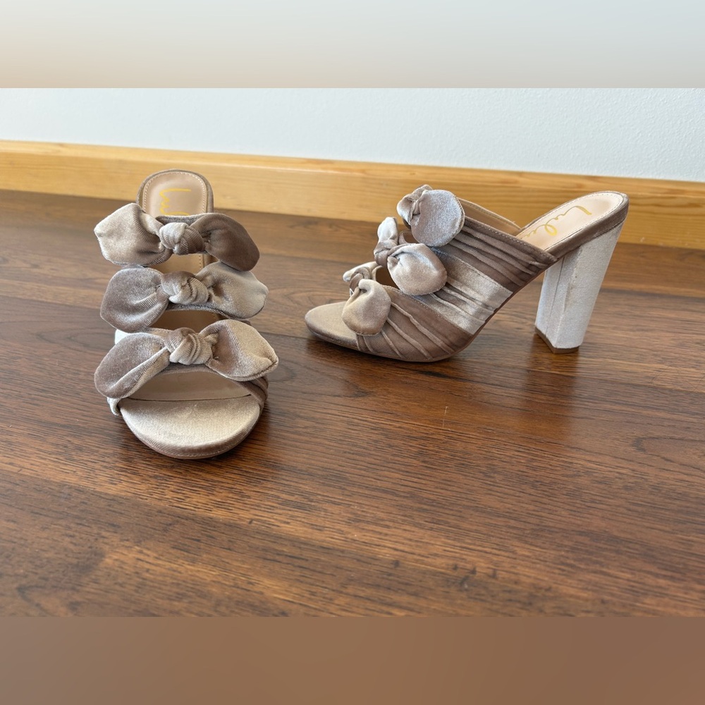 Lulu's Beige Velvet Pumps w/ Triple Tie Detailing